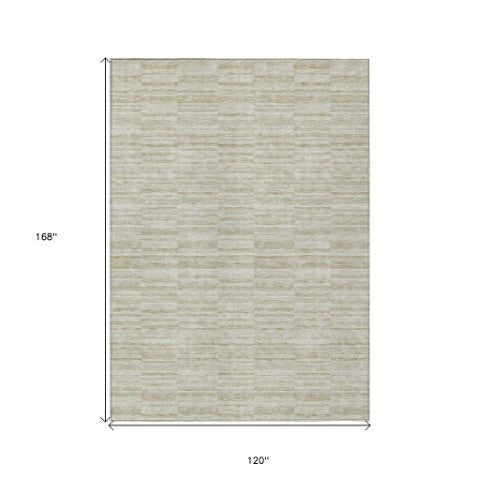 Homeroots 3' Blush Pink And Beige Striped Washable Area Rug - Stylish Indoor Outdoor Decor For Any Space 10' X 14' Polyester 587979