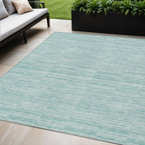 HomeRoots 5' Striped Turquoise Teal Blue and Gray Washable Area Rug for Indoor and Outdoor High-Traffic Spaces 5' X 8' 587981