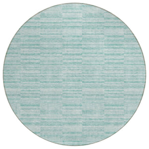 HomeRoots 5' Striped Turquoise Teal Blue and Gray Washable Area Rug for Indoor and Outdoor High-Traffic Spaces 8' Round 587982