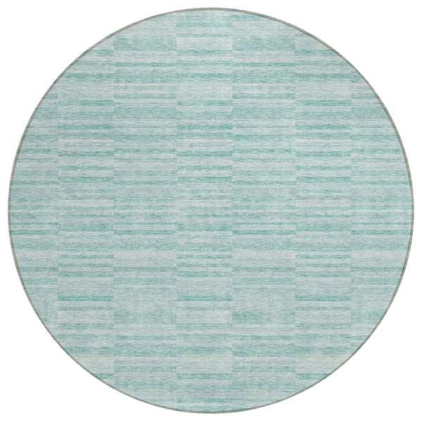 HomeRoots 5' Striped Turquoise Teal Blue and Gray Washable Area Rug for Indoor and Outdoor High-Traffic Spaces 8' Round 587982
