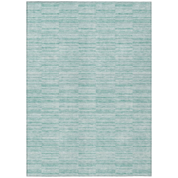 HomeRoots 5' Striped Turquoise Teal Blue and Gray Washable Area Rug for Indoor and Outdoor High-Traffic Spaces 10' X 14' 587985