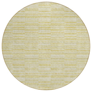 HomeRoots 5' Stylish Wheat Gold and Tan Striped Washable Area Rug for Indoor and Outdoor Spaces, Durable Design 8' Round 587988