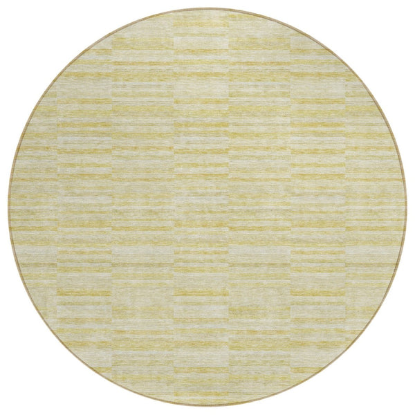 HomeRoots 5' Stylish Wheat Gold and Tan Striped Washable Area Rug for Indoor and Outdoor Spaces, Durable Design 8' Round 587988