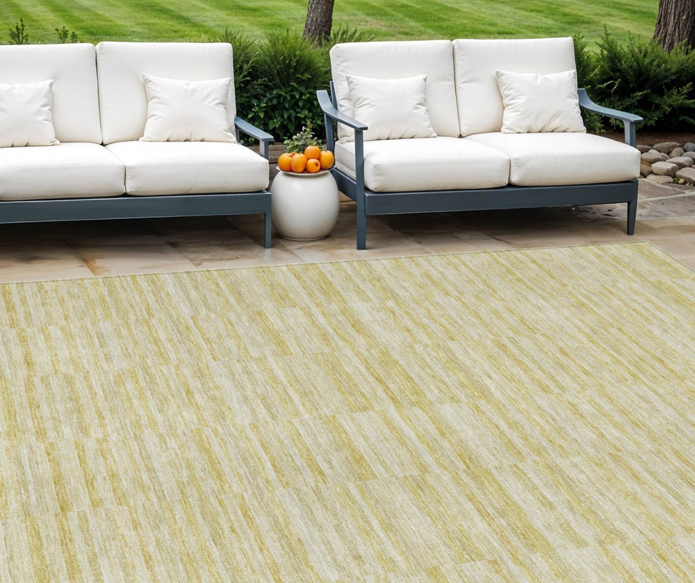 HomeRoots 9' Durable Wheat Gold and Tan Striped Area Rug - Stylish Indoor/Outdoor Solution for Any Space 9' X 12' 587990