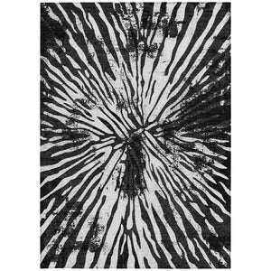 Homeroots 3' Modern Black Charcoal And Ivory Abstract Washable Indoor Outdoor Area Rug For Stylish Spaces 5' X 8' Polyester 587993