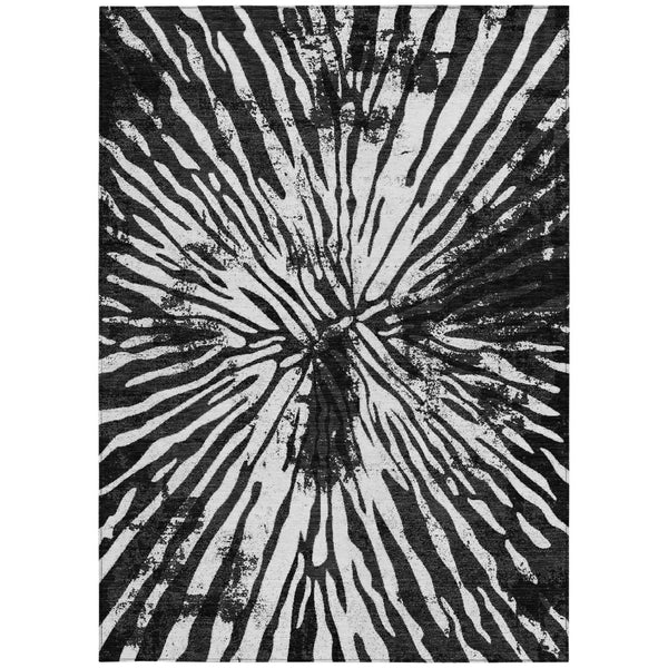 Homeroots 3' Modern Black Charcoal And Ivory Abstract Washable Indoor Outdoor Area Rug For Stylish Spaces 5' X 8' Polyester 587993