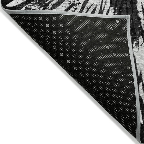 Homeroots 3' Modern Black Charcoal And Ivory Abstract Washable Indoor Outdoor Area Rug For Stylish Spaces 5' X 8' Polyester 587993