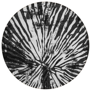 HomeRoots 5' Modern Abstract Black Charcoal and Ivory Washable Indoor Outdoor Area Rug for High Traffic Spaces 8' Round 587994