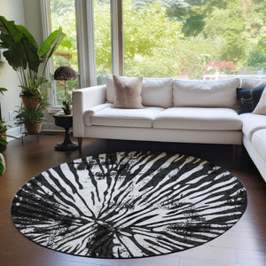 Homeroots 3' Modern Black Charcoal And Ivory Abstract Washable Indoor Outdoor Area Rug For Stylish Spaces 8' Round Polyester 587994