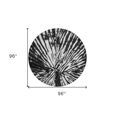 Homeroots 3' Modern Black Charcoal And Ivory Abstract Washable Indoor Outdoor Area Rug For Stylish Spaces 8' Round Polyester 587994