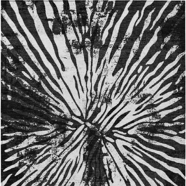 Homeroots 3' Modern Black Charcoal And Ivory Abstract Washable Indoor Outdoor Area Rug For Stylish Spaces 8' X 10' Polyester 587995