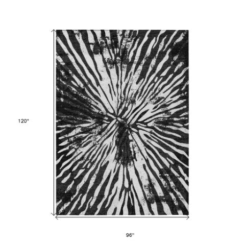 Homeroots 3' Modern Black Charcoal And Ivory Abstract Washable Indoor Outdoor Area Rug For Stylish Spaces 8' X 10' Polyester 587995