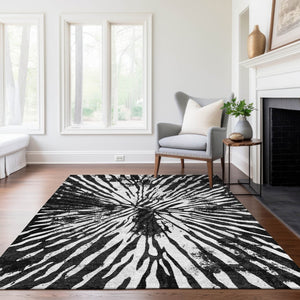 Homeroots 3' Modern Black Charcoal And Ivory Abstract Washable Indoor Outdoor Area Rug For Stylish Spaces 8' X 10' Polyester 587995