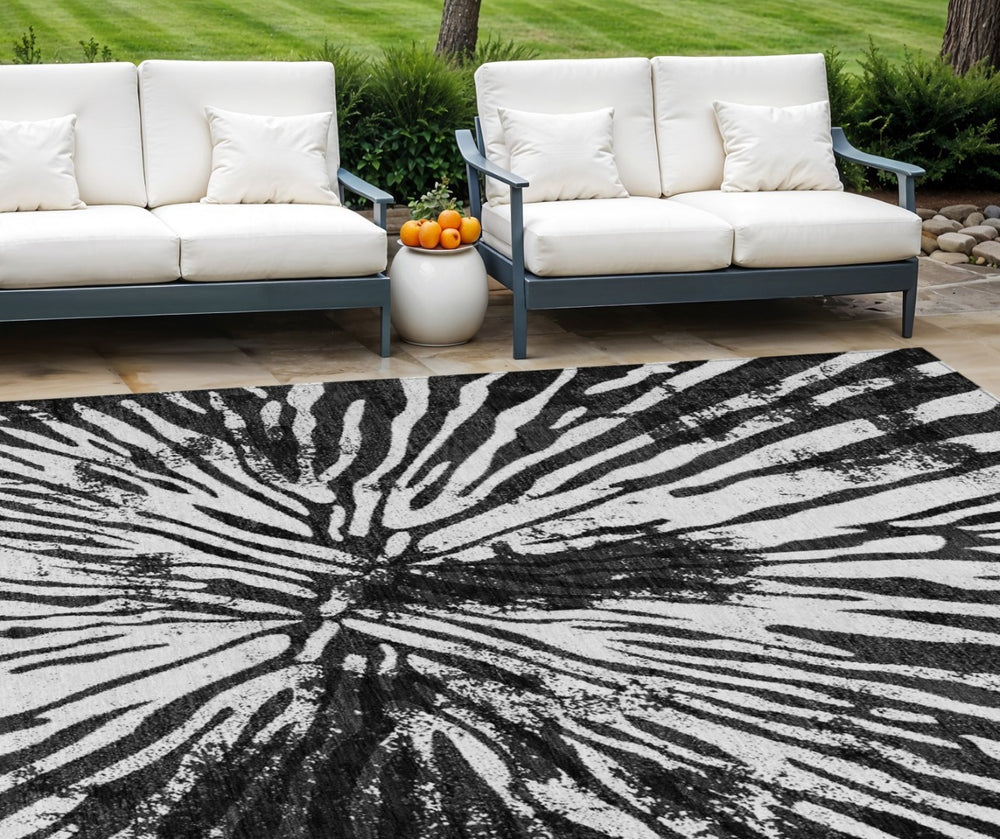 HomeRoots 9' Black Charcoal and Ivory Abstract Indoor Outdoor Area Rug – Stylish, Durable, and Washable Design 9' X 12' 587996