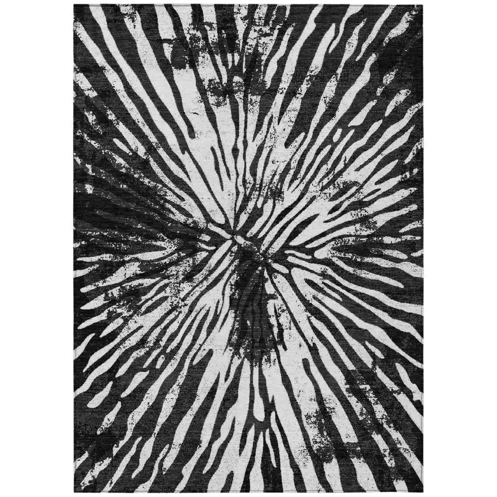 HomeRoots 9' Black Charcoal and Ivory Abstract Indoor Outdoor Area Rug – Stylish, Durable, and Washable Design 9' X 12' 587996