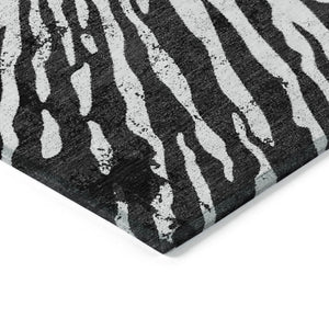 Homeroots 3' Modern Black Charcoal And Ivory Abstract Washable Indoor Outdoor Area Rug For Stylish Spaces 9' X 12' Polyester 587996