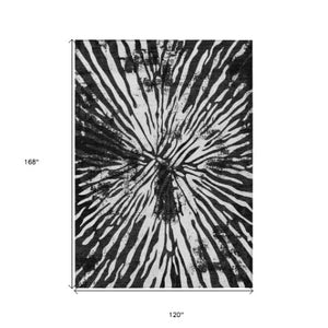 Homeroots 3' Modern Black Charcoal And Ivory Abstract Washable Indoor Outdoor Area Rug For Stylish Spaces 10' X 14' Polyester 587997