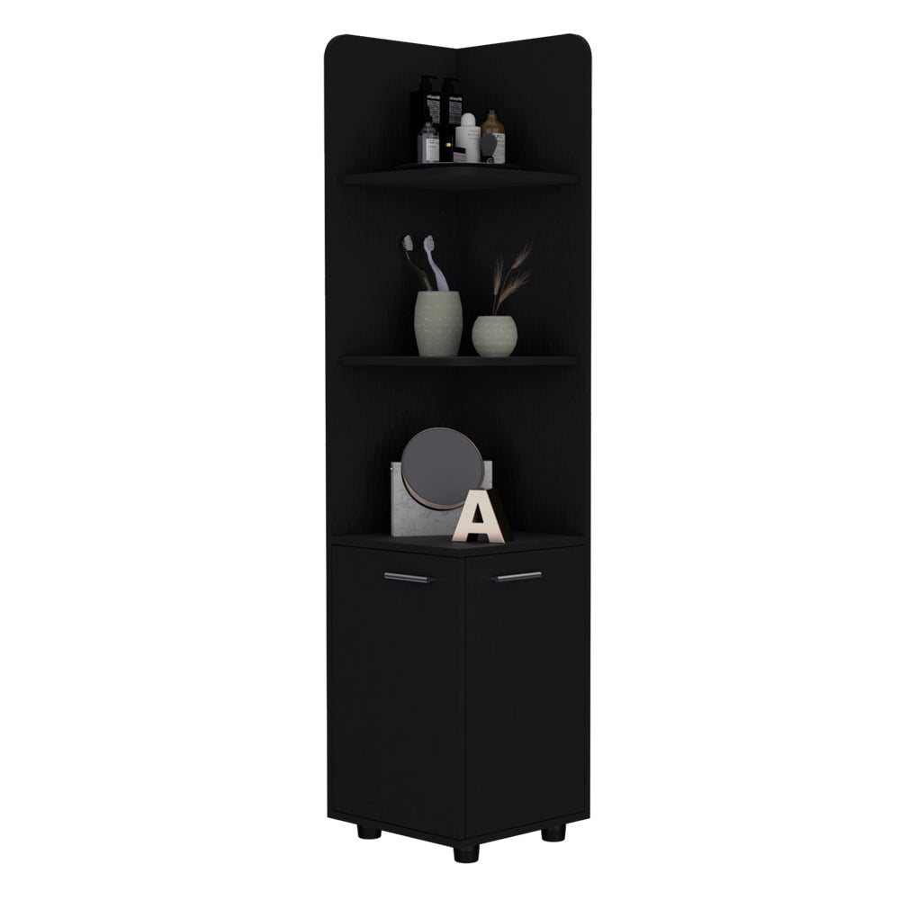 English Elm Malibu 62" Tall Corner Linen Cabinet Black with 3 Open Shelves & Double-Door Base, Modern Storage B200P240242
