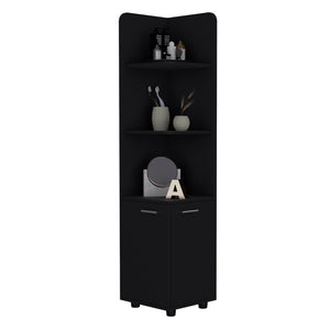 English Elm Malibu 62" Tall Corner Linen Cabinet Black with 3 Open Shelves & Double-Door Base, Modern Storage B200P240242