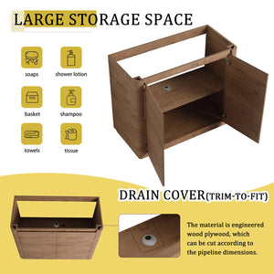 English Elm 40'' Freestanding Bathroom Vanity With White Ceramic Sink & Soft-Close Doors - Stylish Storage Solution W999S00401