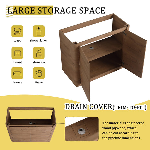 English Elm 40'' Freestanding Bathroom Vanity With White Ceramic Sink & Soft-Close Doors - Stylish Storage Solution W999S00401