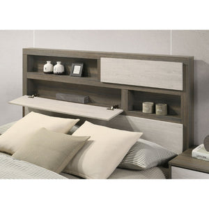 English Elm Annie Glam Queen Bed Glitter Stripe Upholstered Headboard Low Profile Black Frame B062S01808