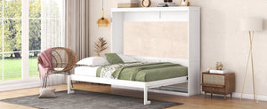English Elm Queen Murphy Wall Bed with Dual Piston Mechanism Space Saving Mdf Cabinet Frame White LP000665AAK-2