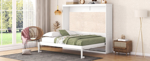 English Elm Queen Murphy Wall Bed with Dual Piston Mechanism Space Saving Mdf Cabinet Frame White LP000665AAK-2