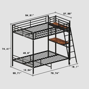 English Elm Black Full Size Loft Bed with Desk Led Lighting Charging Station and Storage Stairs Black W1671S00011