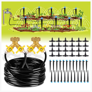 English Elm 100ft Drip Irrigation Kit Brass Splitter Adjustable Emitters Garden Greenhouse Watering W2181P170944