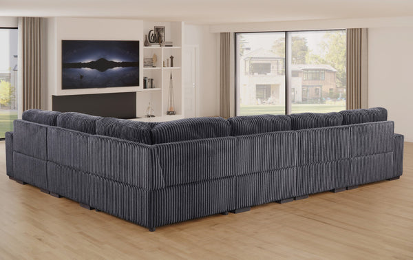 English Elm Elodie Corduroy Modular Sectional with Chaise Eight Pillows for Spacious Living Rooms B2749S00261