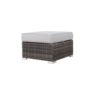 English Elm Outdoor Ottoman with Cushion Fully Assembled — Square Wicker Footrest, Gray Olefin Cushion, Rustproof Frame B120P361804
