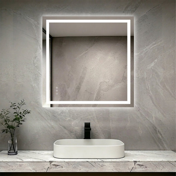 English Elm 36" Square Led Vanity Mirror with Dual Front Back Lighting Dimmable Anti-fog Bathroom W1920P493135