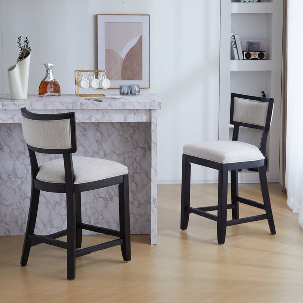 English Elm Christopher Knight Home® - 26.5" Counter Stools Set of 2 Upholstered Farmhouse Bar Stools with Curved Back, Footrest, Solid Wood Frame Beige+Black 72643.00BGECHOC