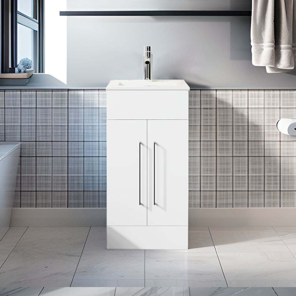 English Elm Goodyo 16" Small Bathroom Vanity Single Sink Freestanding Modern White Cabinet with Ceramic Basin and Soft-Close Doors D163095185