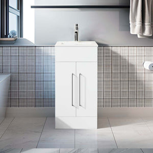 English Elm Goodyo 16" Small Bathroom Vanity Single Sink Freestanding Modern White Cabinet with Ceramic Basin and Soft-Close Doors D163095185