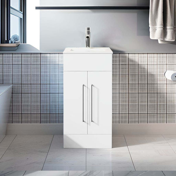 English Elm Goodyo 16" Small Bathroom Vanity Single Sink Freestanding Modern White Cabinet with Ceramic Basin and Soft-Close Doors D163095185
