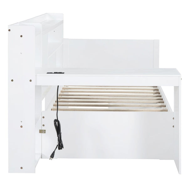 English Elm Twin Size Daybed With Integrated Desk, Usb Ports & 3 Large Drawers For Smart Storage & Style N820S00017K-GIGA