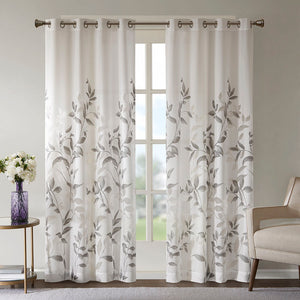 JLA Home Madison Park - Burnout Botanical Curtain Panel with OEKO-TEX Fabric, Silver Grommets, Textured Layered Print for Modern Rooms Grey MP40-7909