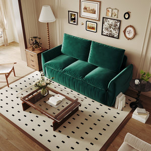 English Elm 70.9" Multi-Functional Convertible Sleeper Sofa Bed with 2-in-1 Pillow & Blanket Set, Velvet loveseat Green W1885P263565