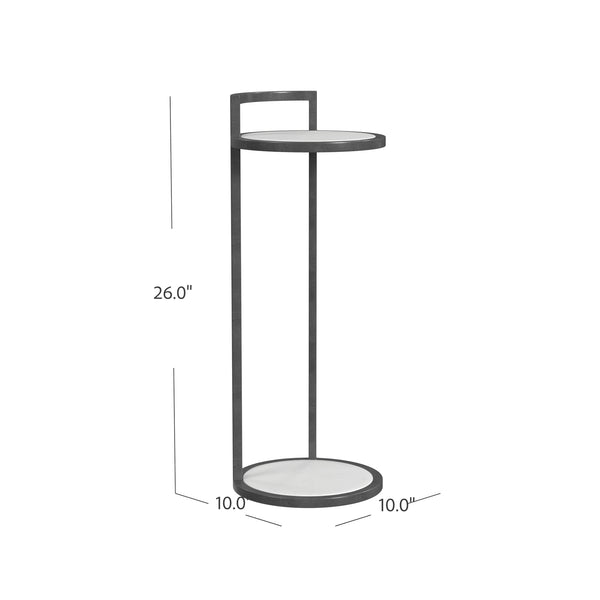 Basset Mirror Surrey Modern Martini Table – Chic Chair Side Accent With White Marble Inserts & Sleek Black Frame Black Metal ,Marble 5880-lr-223