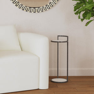 Basset Mirror Surrey Modern Martini Table – Chic Chair Side Accent With White Marble Inserts & Sleek Black Frame Black Metal ,Marble 5880-lr-223
