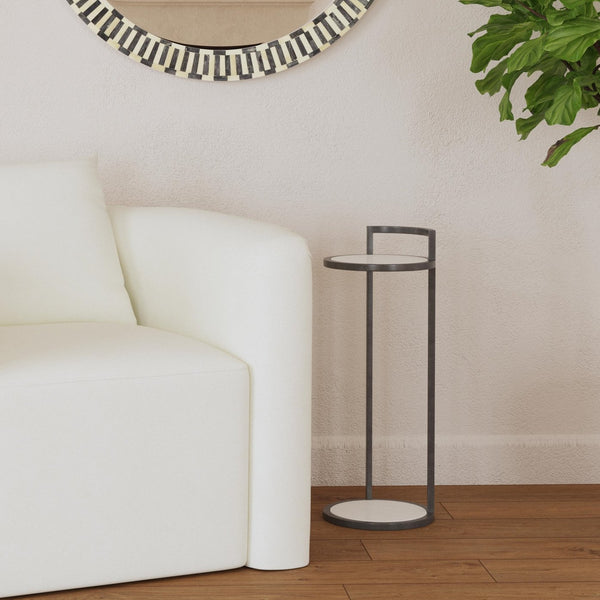 Basset Mirror Surrey Modern Martini Table – Chic Chair Side Accent With White Marble Inserts & Sleek Black Frame Black Metal ,Marble 5880-lr-223