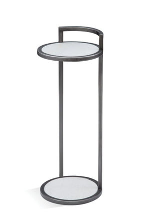 Basset Mirror Surrey Modern Martini Table – Chic Chair Side Accent With White Marble Inserts & Sleek Black Frame Black Metal ,Marble 5880-lr-223