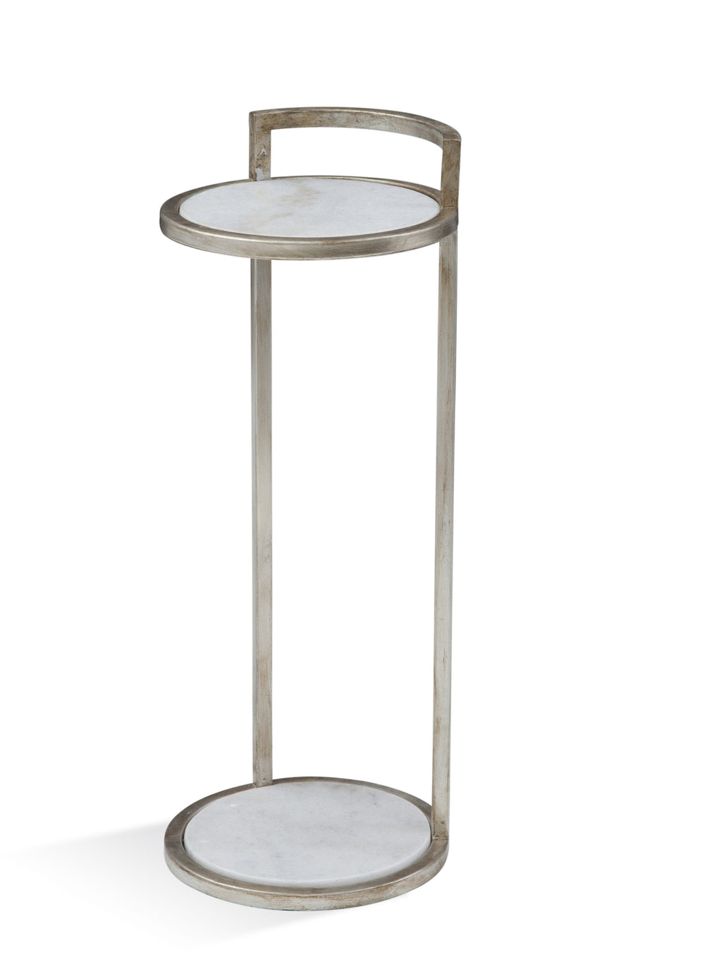 Basset Mirror Surrey Modern Martini Table With Elegant White Marble Inserts - Perfect Chair Side Accent Piece Silver Metal ,Marble 5880-lr-224