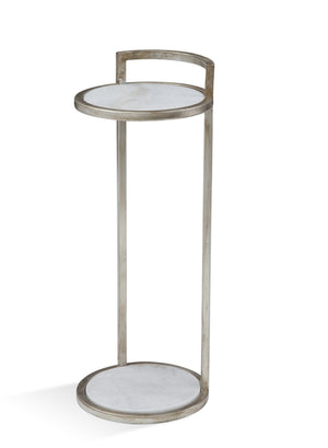 Basset Mirror Surrey Modern Martini Table With Elegant White Marble Inserts - Perfect Chair Side Accent Piece Silver Metal ,Marble 5880-lr-224