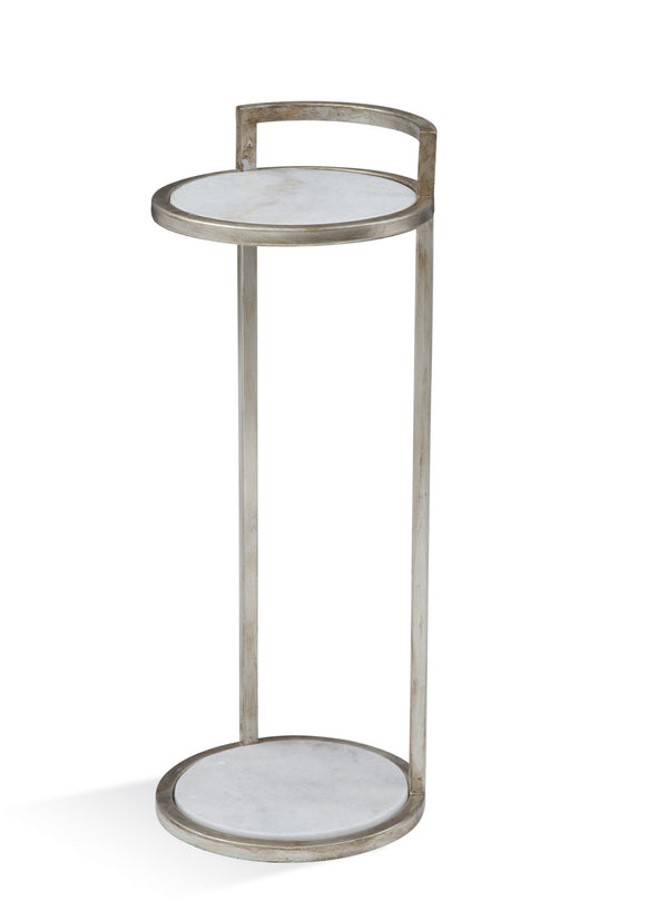 Basset Mirror Surrey Modern Martini Table With Elegant White Marble Inserts - Perfect Chair Side Accent Piece Silver Metal ,Marble 5880-lr-224