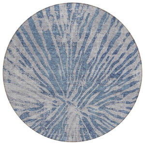HomeRoots 5' Stylish Blue-Gray and Silver Abstract Washable Area Rug for Indoor and Outdoor Spaces 8' Round 588006
