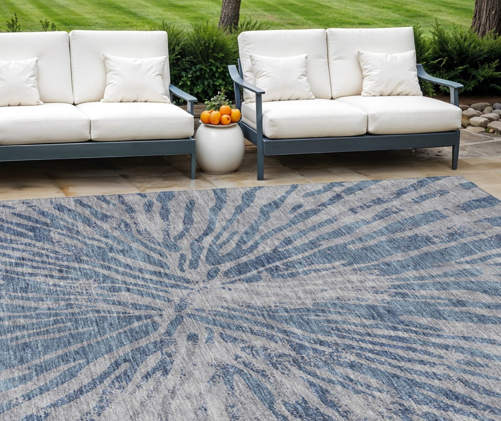 HomeRoots 9' Blue Gray and Silver Abstract Washable Area Rug - Stylish, Durable Design for Indoor and Outdoor Use 9' X 12' 588008
