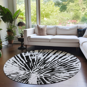 Homeroots 3' Modern Black Charcoal And Ivory Abstract Washable Indoor Outdoor Area Rug For Stylish Spaces 8' Round Polyester 588012